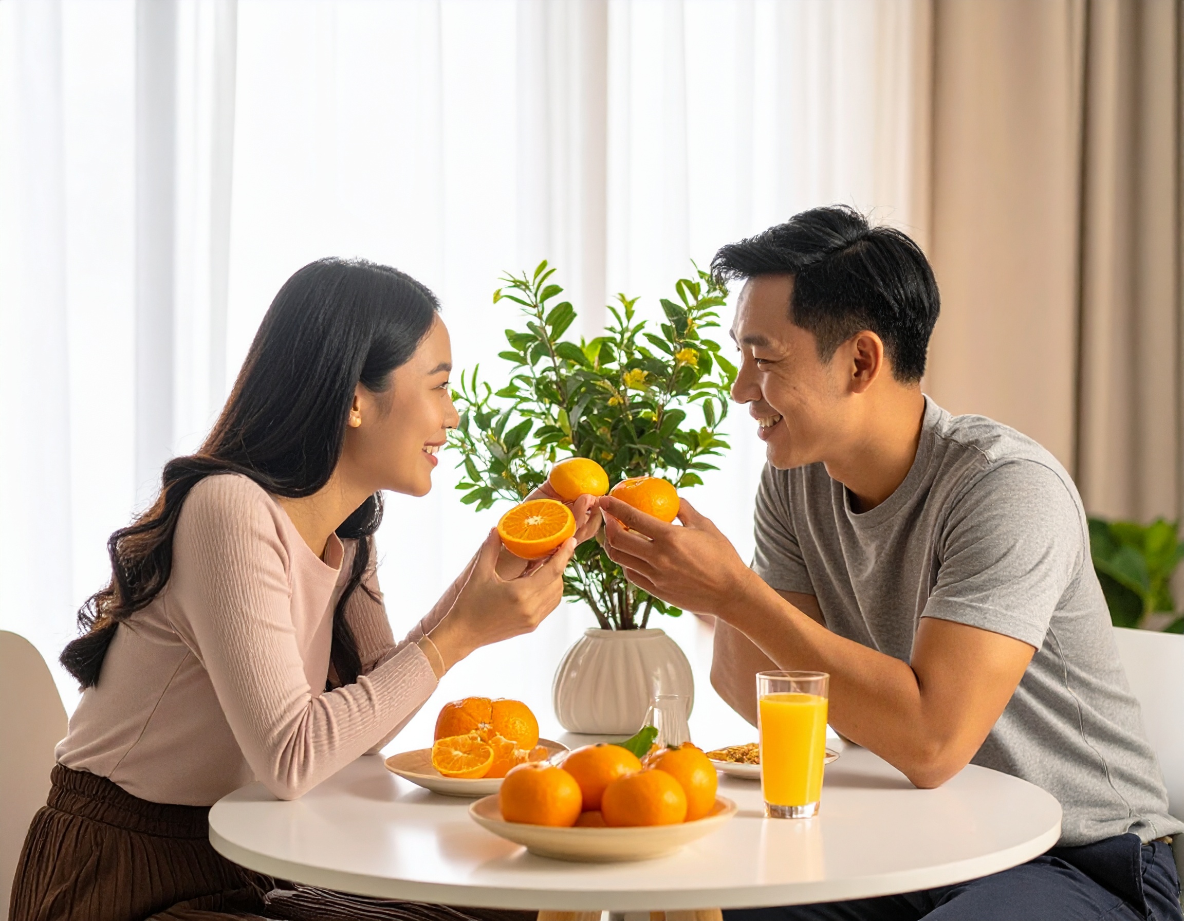 タンカン通販、お客様の声、朝食にタンカンを食べる夫婦
